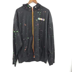 Coogi Hoodie Mens 3XL Black Splatter Print Pockets Mesh Lined Full Zip Hooded